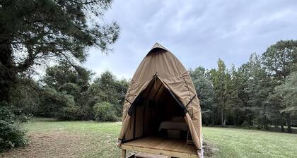 Canvas Cabin with Fire Pit for a Cozy Glamping Escape in Branchville, South Carolina