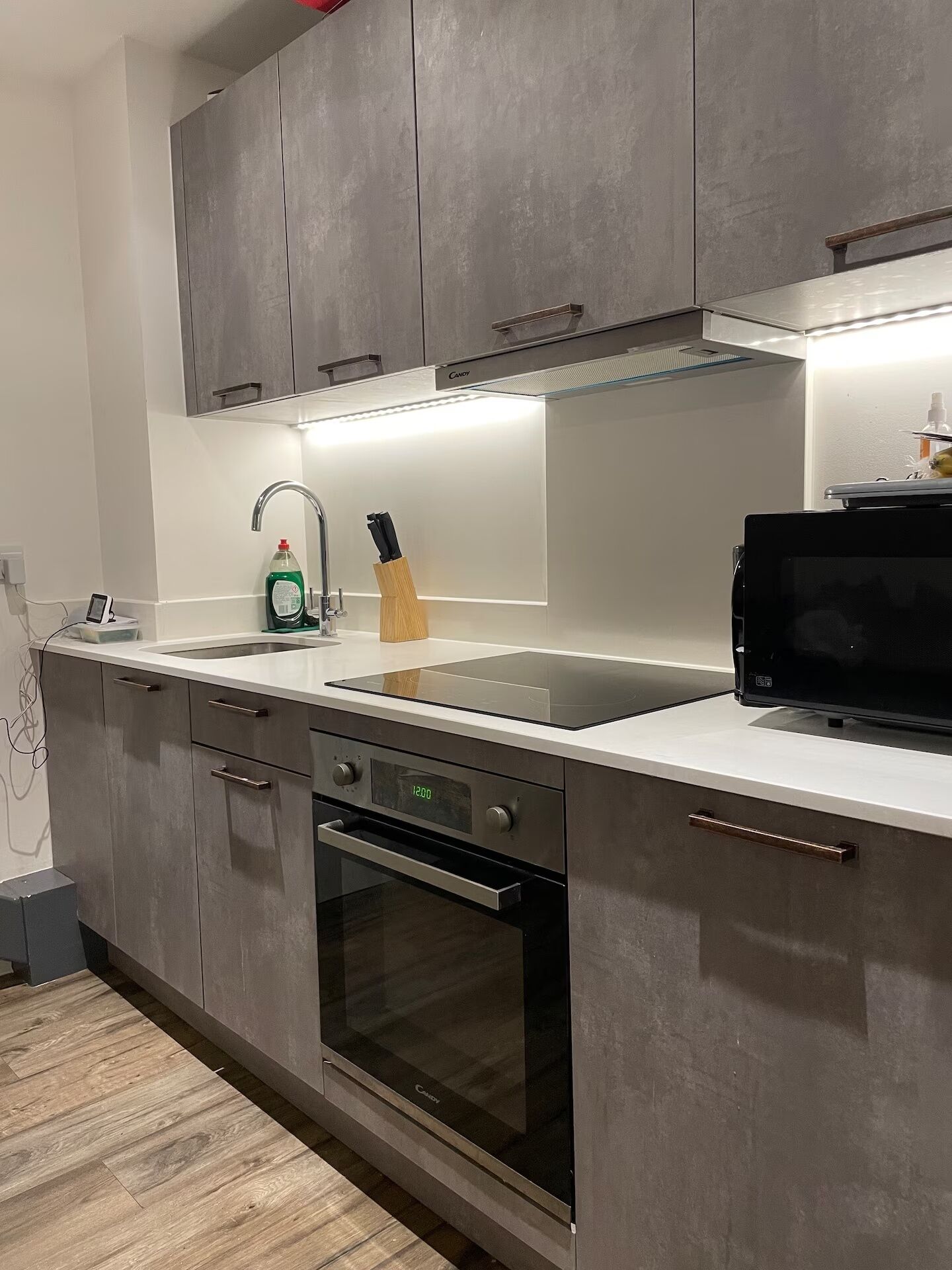 Fridge, microwave, oven, electric kettle