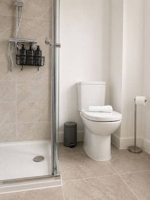Dusche, Handtücher, Seife, Toilettenpapier