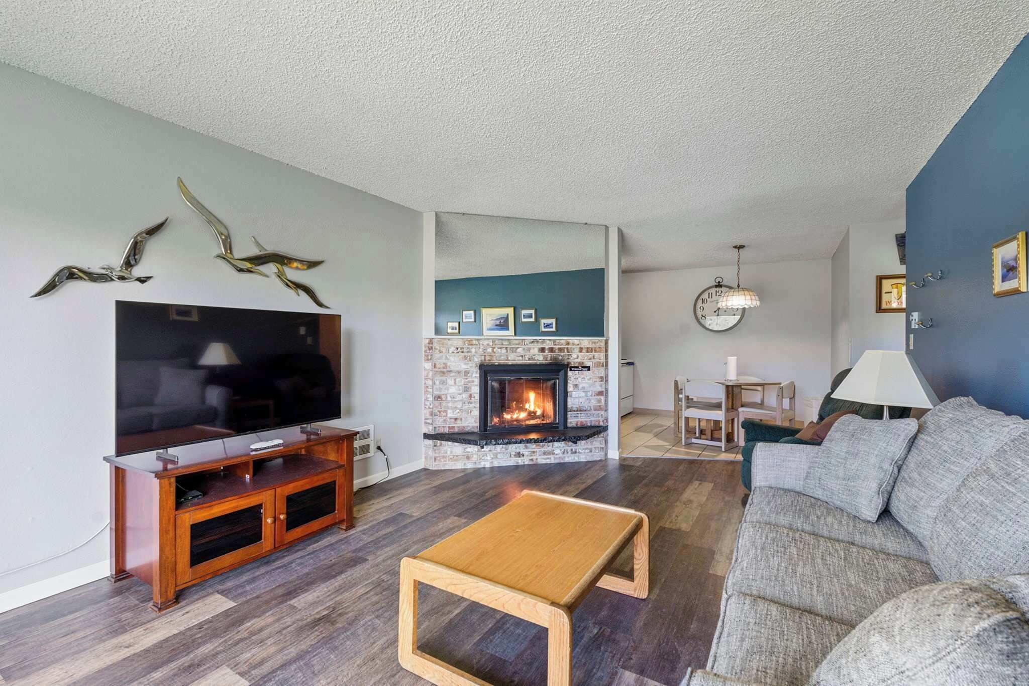 TV, fireplace