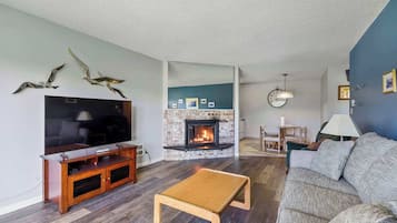 TV, fireplace
