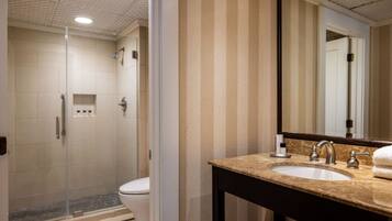 Hair dryer, towels, soap