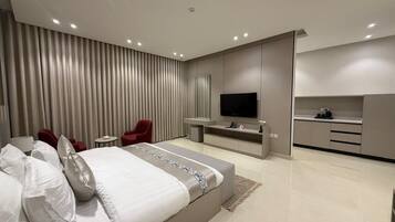 In-room safe, desk, laptop workspace, blackout curtains