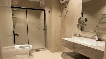 Shower, towels, soap, shampoo