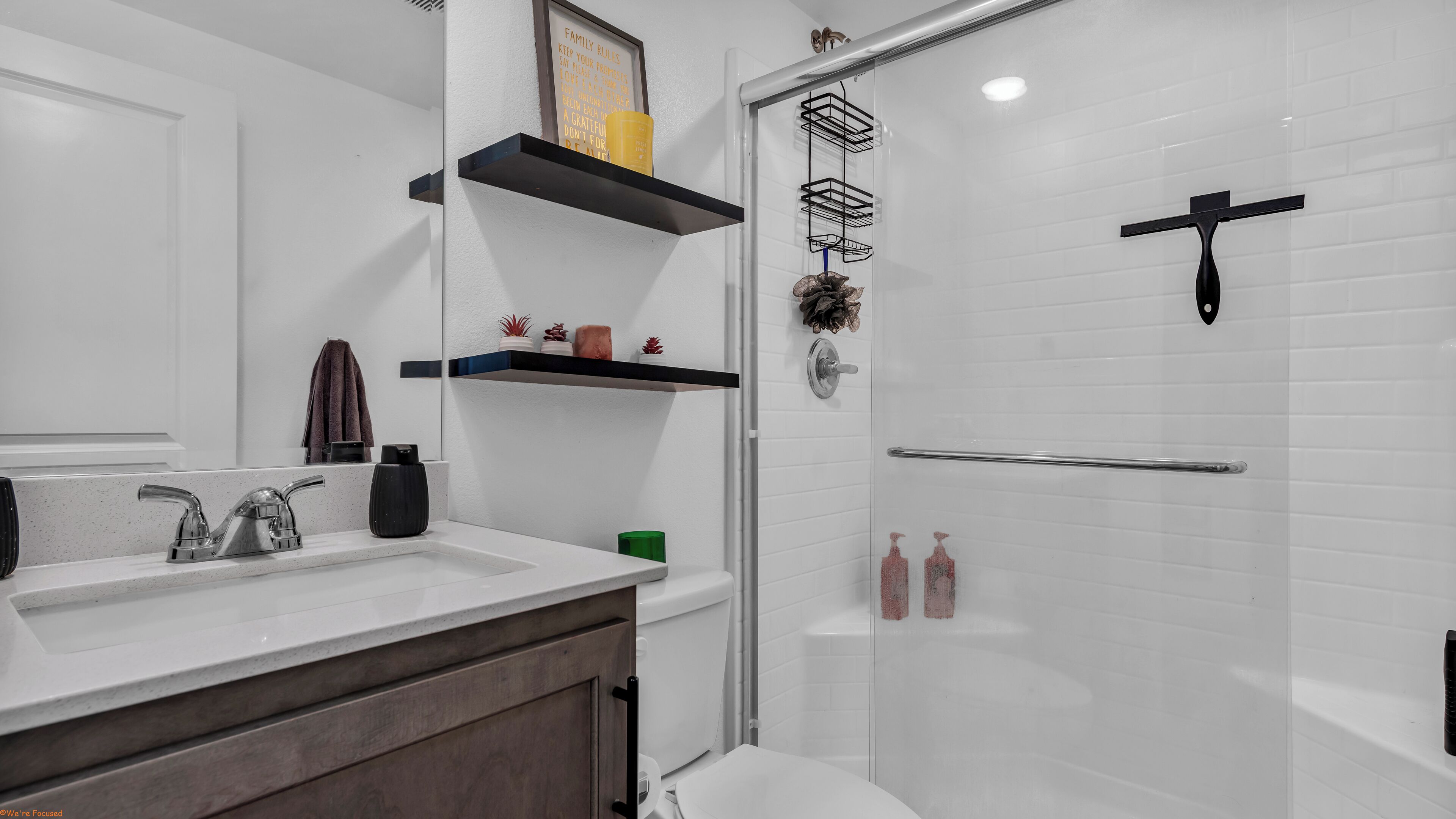 Shower, towels, toilet paper