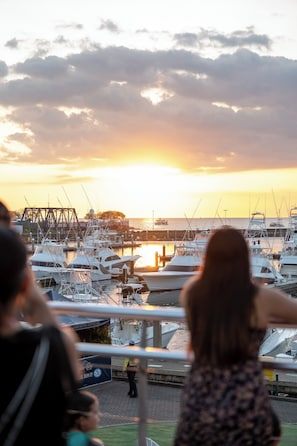 A marina with boats docked, a sunset in the background, and a person standing by the railing. - Step Into Unparalleled Luxury and Expansive Comfort at our Signature Residences (Telire)