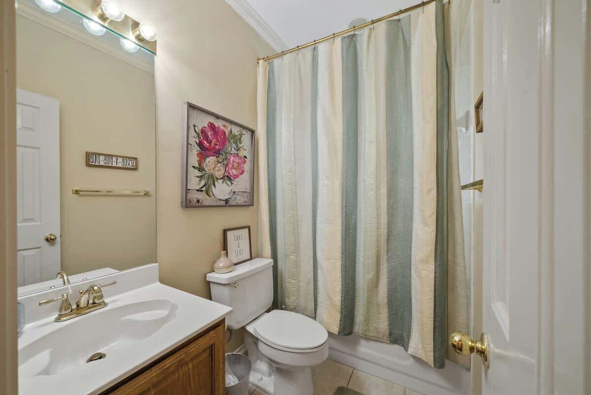 Shower, hair dryer, shampoo
