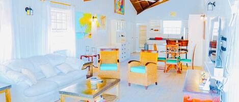 Ferienhaus, 3 Schlafzimmer, Terrasse, Meerblick | Wohnzimmer