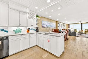 Coffee/tea maker, fridge, microwave, oven - Aransas Princess #314, Remodeled Gulf-Front 2BR + Den, Sleeps 6 (Port Aransas)