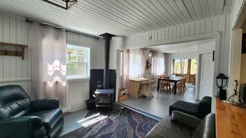 Smart TV, fireplace, video games, DVD player