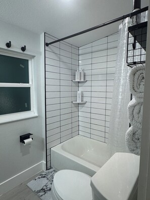 Shower, hair dryer, towels, soap - Cozy Mod Escape, Sleeps 7,  "Oak Tree House" in Clermont Florida (Clermont)