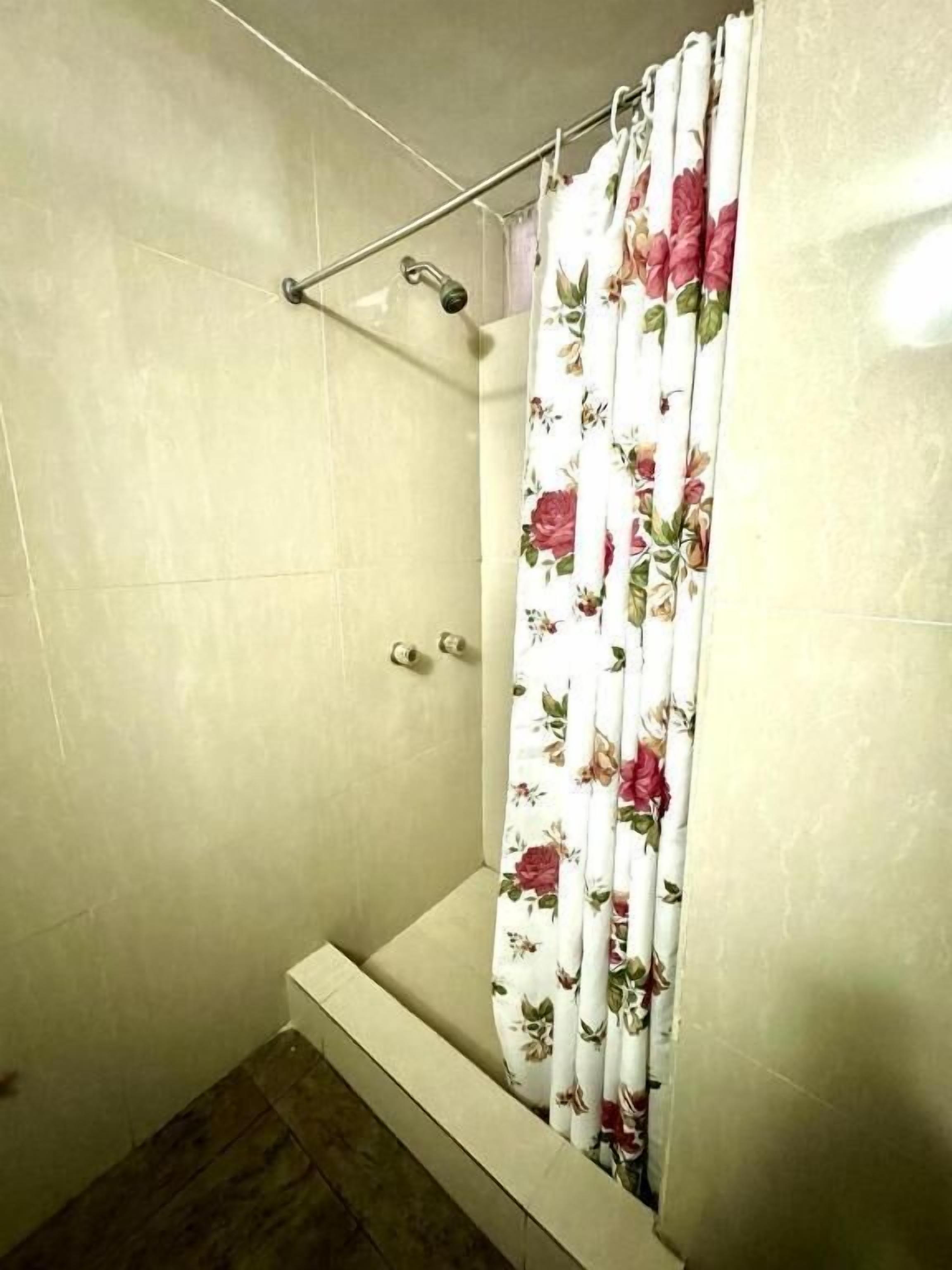 Habitación estándar doble | Baño | Ducha, toallas, jabón y papel higiénico