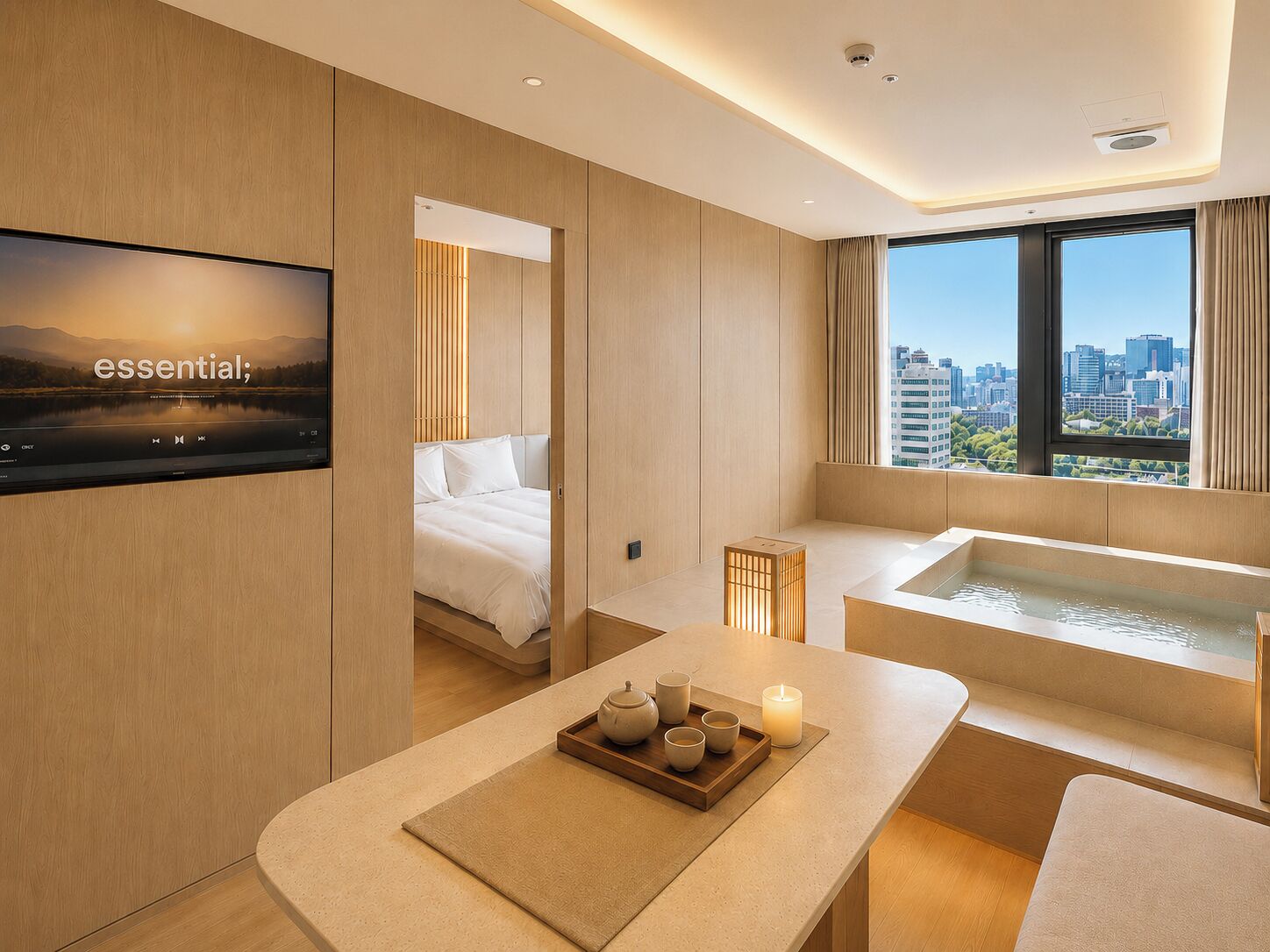Private Spa Suite - Plaza View | Blackout curtains, iron/ironing board, free WiFi, bed sheets