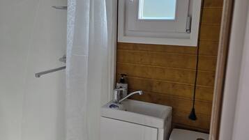 Shower, towels, toilet paper