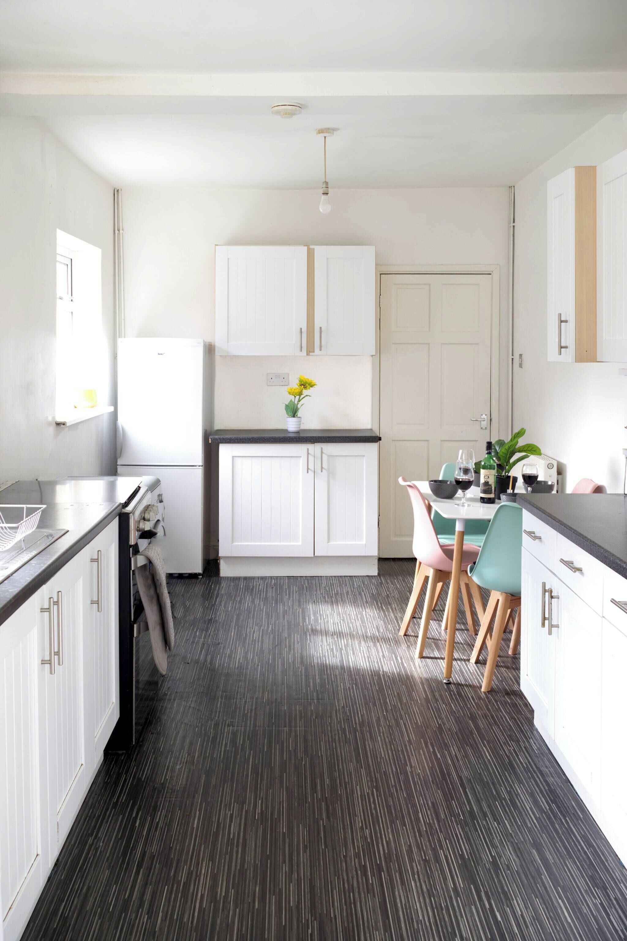Fridge, microwave, oven, cookware/dishes/utensils