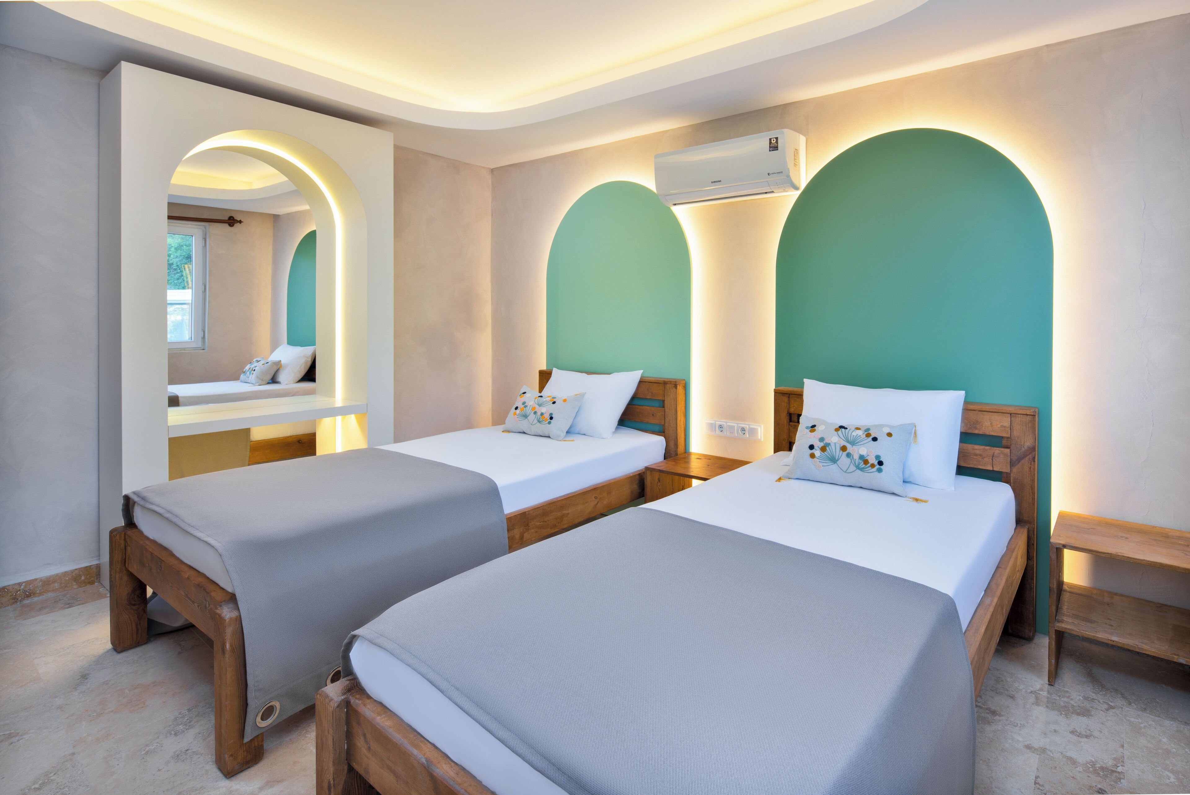 Family Double or Twin Room, Sea View | Minibar, in-room safe, desk, laptop workspace