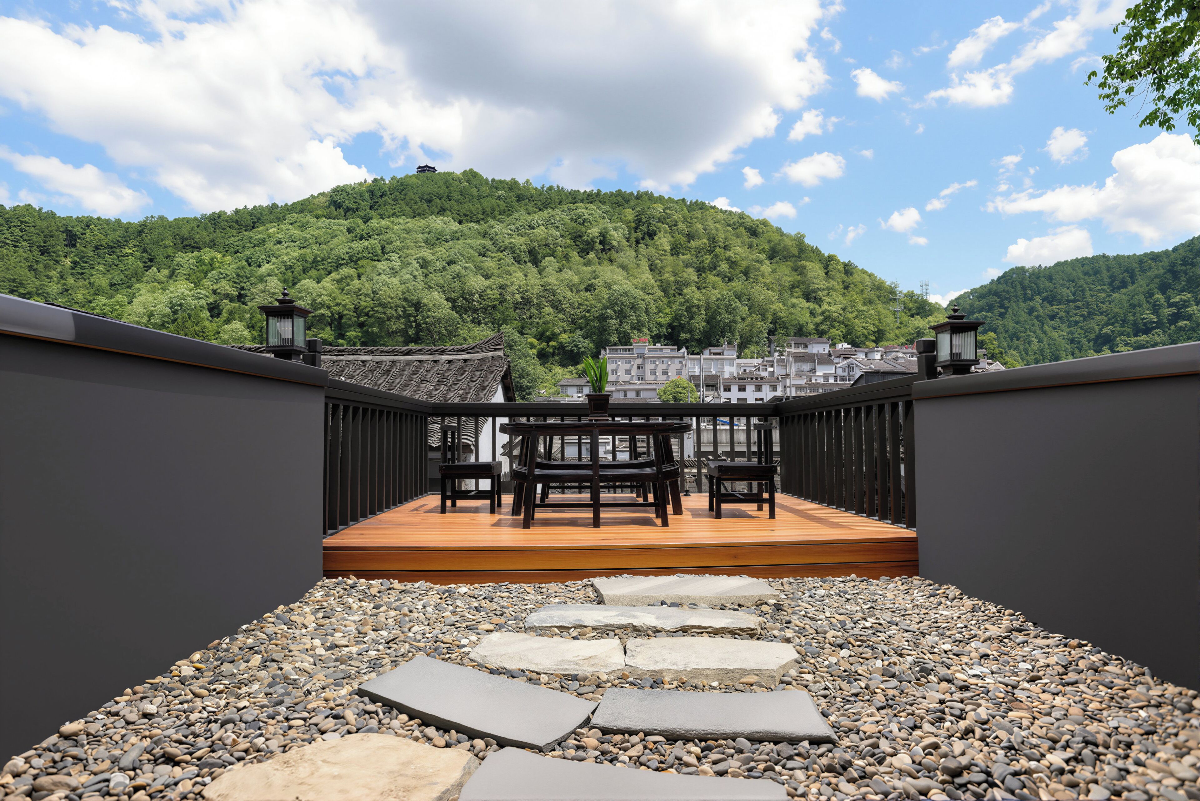 Quarto duplo superior, vista para a colina, no pátio | Terraço/pátio