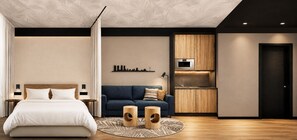 Een bureau, een strijkplank/strijkijzer, gratis wifi