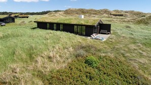 A modern building with a flat roof, situated in a grassy field with a clear sky. - "Beatrice" - 350m from the sea by Interhome (Pandrup)