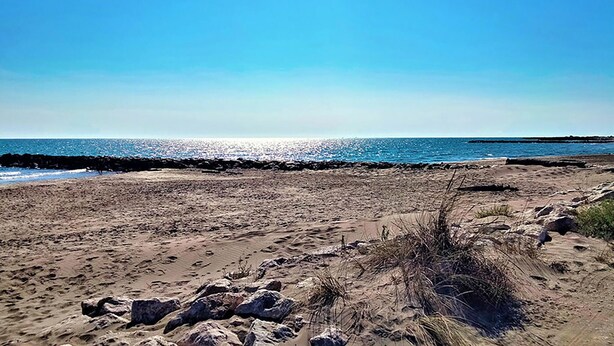 A sandy beach with a rocky shoreline and a clear blue sky. - Amazing home in Aimargues (Aimargues)