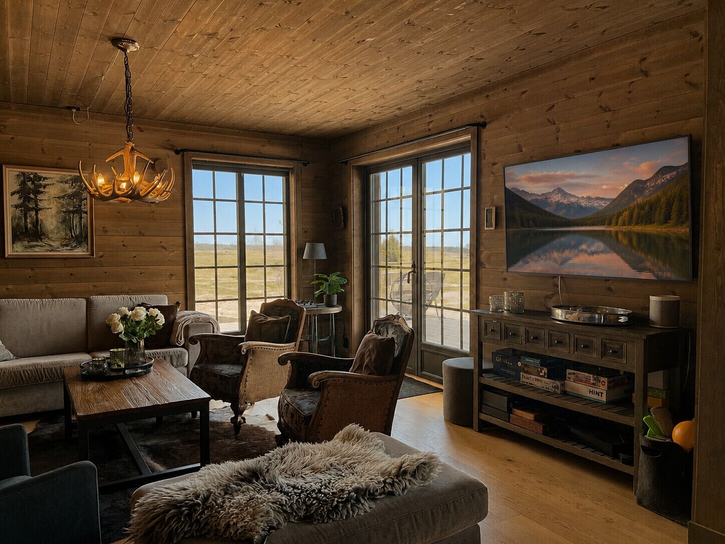 TV, fireplace