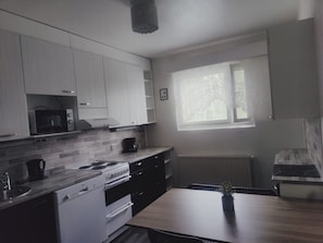 Microwave, oven, dishwasher, coffee/tea maker