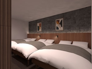 A modern hotel room with two beds, a wooden headboard, and abstract art on the wall. - HOTEL SOVA KUMAMOTO NAMIKIZAKA (Kumamoto-shi)
