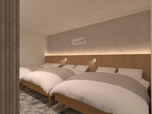 A modern hotel room with a large bed, a wooden headboard, and a textured wall design. - HOTEL SOVA KUMAMOTO NAMIKIZAKA (Kumamoto-shi)