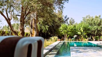 Seasonal outdoor pool, pool umbrellas, sun loungers
