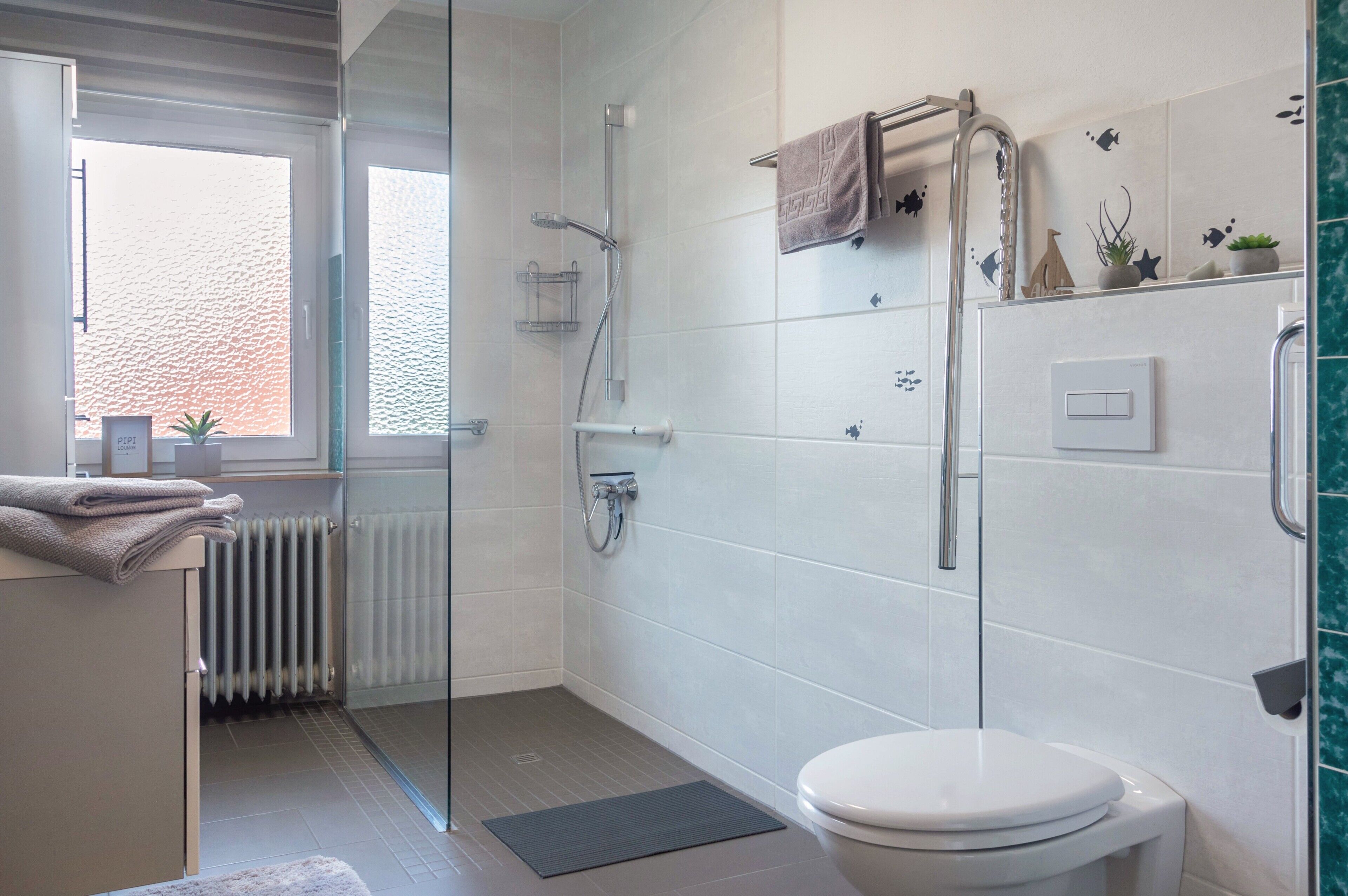 Dusche, Haartrockner, Handtücher