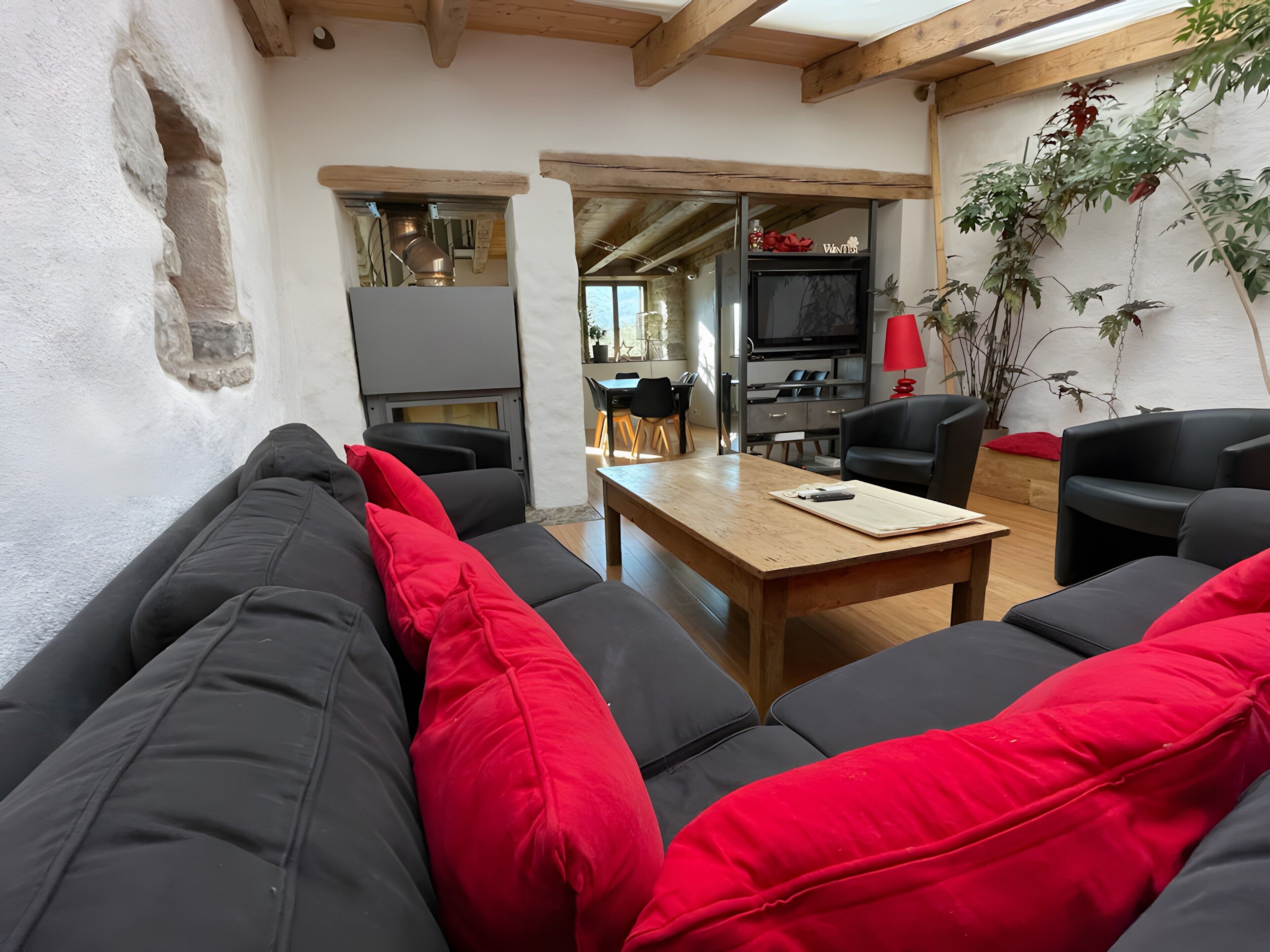 Fernseher, Kamin, Tischtennisplatte, Stereoanlage