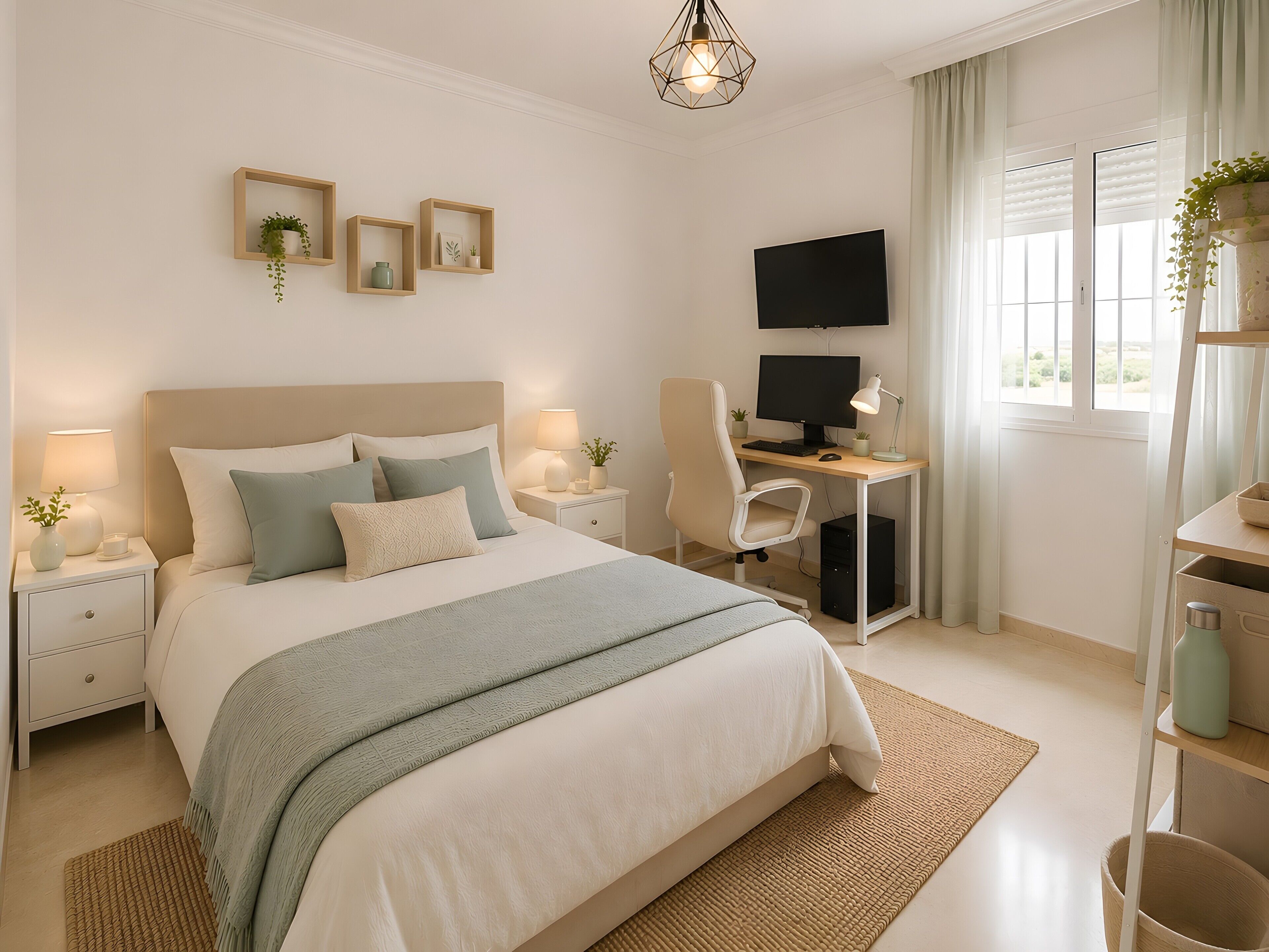 Tabla de planchar con plancha, wifi, ropa de cama