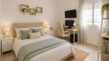 Tabla de planchar con plancha, wifi, ropa de cama