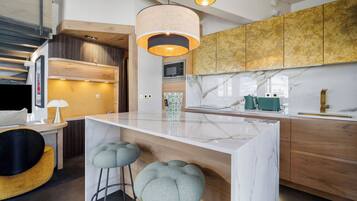 Luxury Chalet, Balcony, Mountain View | Private kitchen | Fridge, microwave, oven, stovetop