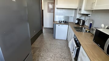Frigorífico, microondas, horno y placa de cocina