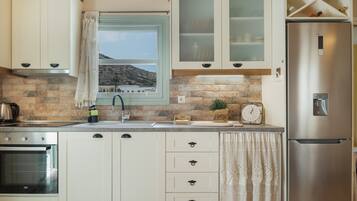 Fridge, oven, stovetop, coffee/tea maker