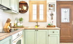 Fridge, oven, stovetop, electric kettle