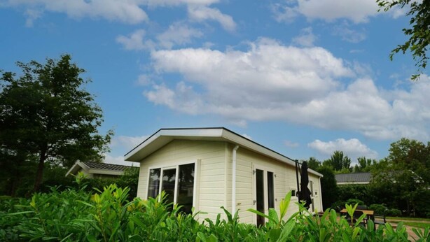 A single-story building with a flat roof, surrounded by dense green foliage. - Holiday Home in Velsen-zuid With Terrace (Velsen-Zuid)