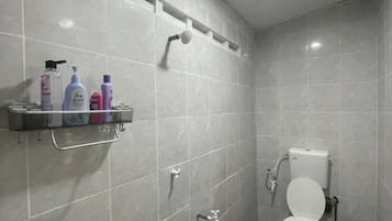 Shower, bidet, towels, soap