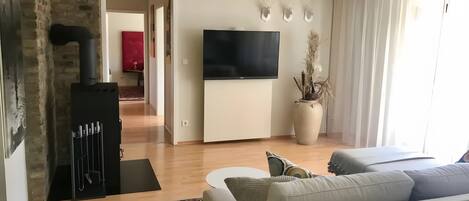 TV, fireplace