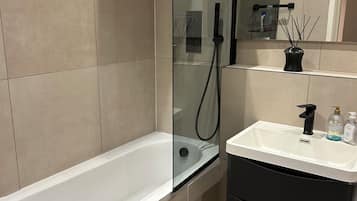 Hair dryer, soap, toilet paper