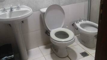 Shower, hair dryer, bidet, towels