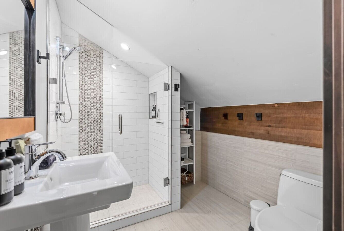 Loft bathroom with walk in shower