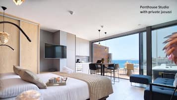 Penthouse, Balkon, Meerblick | Zimmersafe, kostenloses WLAN, Rollstuhlgeeignet