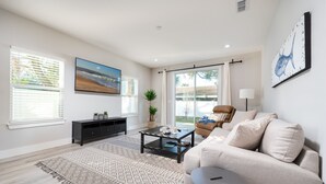 House, Multiple Beds, City View (The Surfside Modern) | Living area - Pet-friendly 4BR Beach Home Walk to Beach & Jacksonville Beach Pier Fenced Yard (Jacksonville Beach)