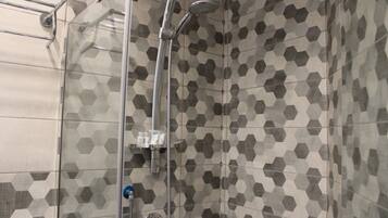 Comfort Double Room | Bathroom | Shower, hair dryer, towels, soap