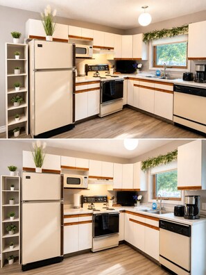 Fridge, microwave, oven, stovetop - Dr Pizzle Guest House|| Home Away from Home (Saskatoon)