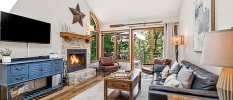 TV, fireplace