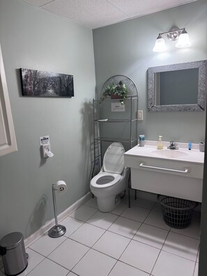 Haartrockner, Handtücher, Seife, Toilettenpapier