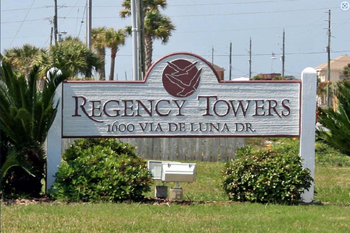 A sign for Regency Towers at 1600 Via de Luna Dr.